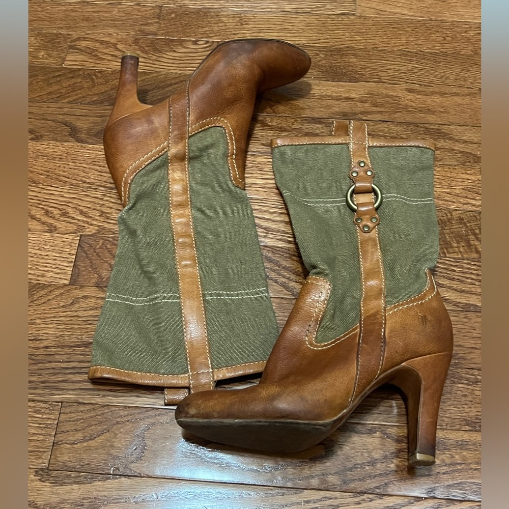 Frye Ava leather and canvas bootie